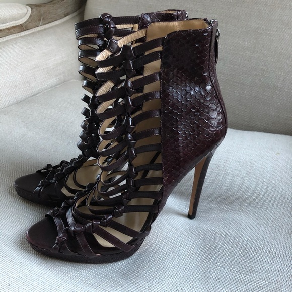 Alexandre Birman Booties Caged Snakeskin Purple - Picture 3 of 7